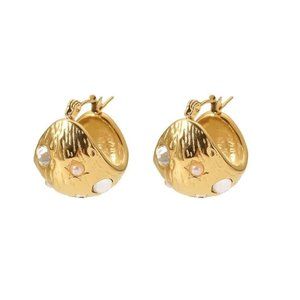 Gold Plated Pearl & Zircon Hoop Earrings